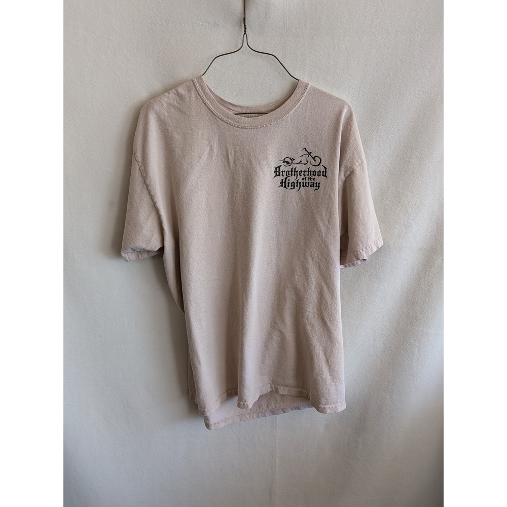 Gildan Brotherhood of the Highway Biker Graphic T-Shirt Tan Mens Large
